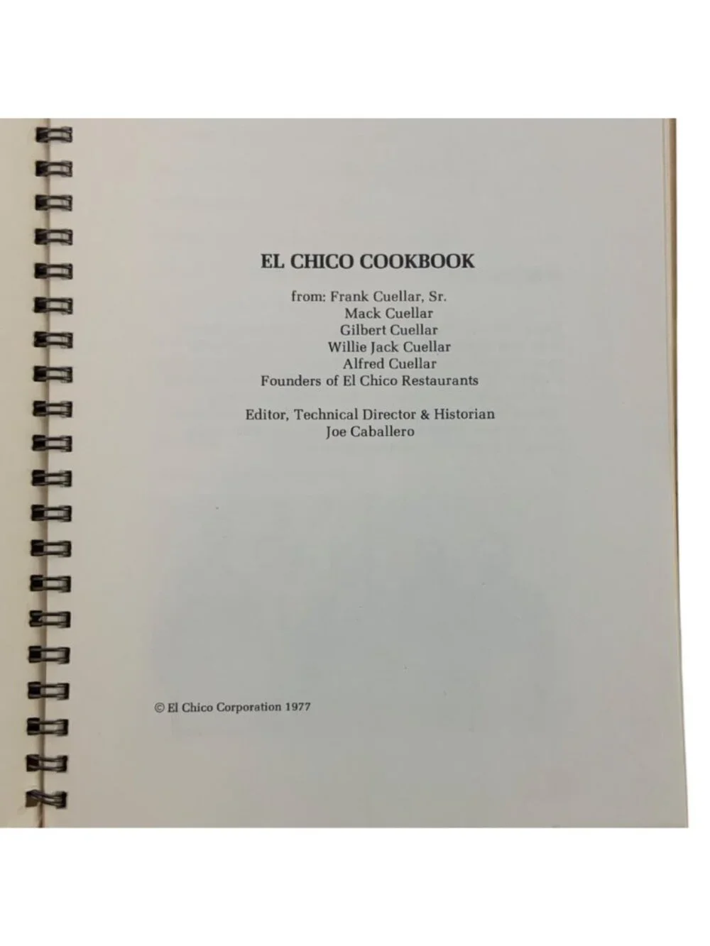 The El Chico Cookbook Mexican Restaurant Recipes Spiral-Bound Vintage 1977 RARE